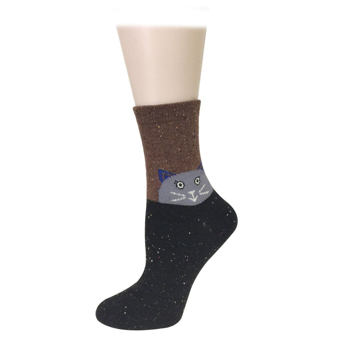 Wrapables Thick Rabbit Hair Wool Crew Socks (Set of 6), Cat and Owl