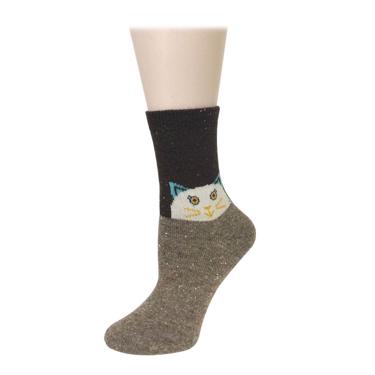 Wrapables Thick Rabbit Hair Wool Crew Socks (Set of 6), Cat and Owl