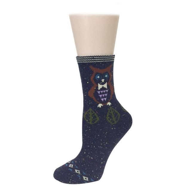 Wrapables Thick Rabbit Hair Wool Crew Socks (Set of 6), Cat and Owl