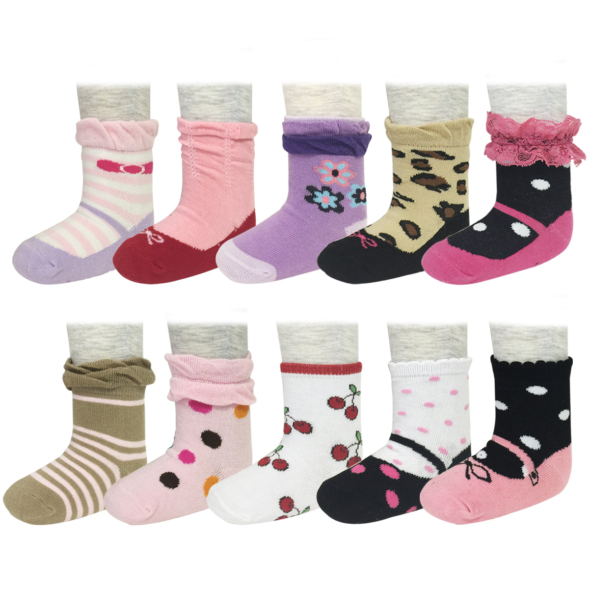 Wrapables Sweet Girl Non-Skid Mary Jane Socks (Set of 10)