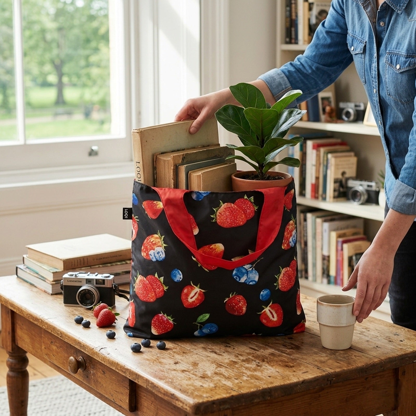 LOQI Juicy Strawberries Reusable Shopping Bag