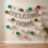 Wrapables Set of 8 Tissue Honeycomb Ball and Pom Pom Party Decorations, Aqua/ Light Pink/ Gold/ White