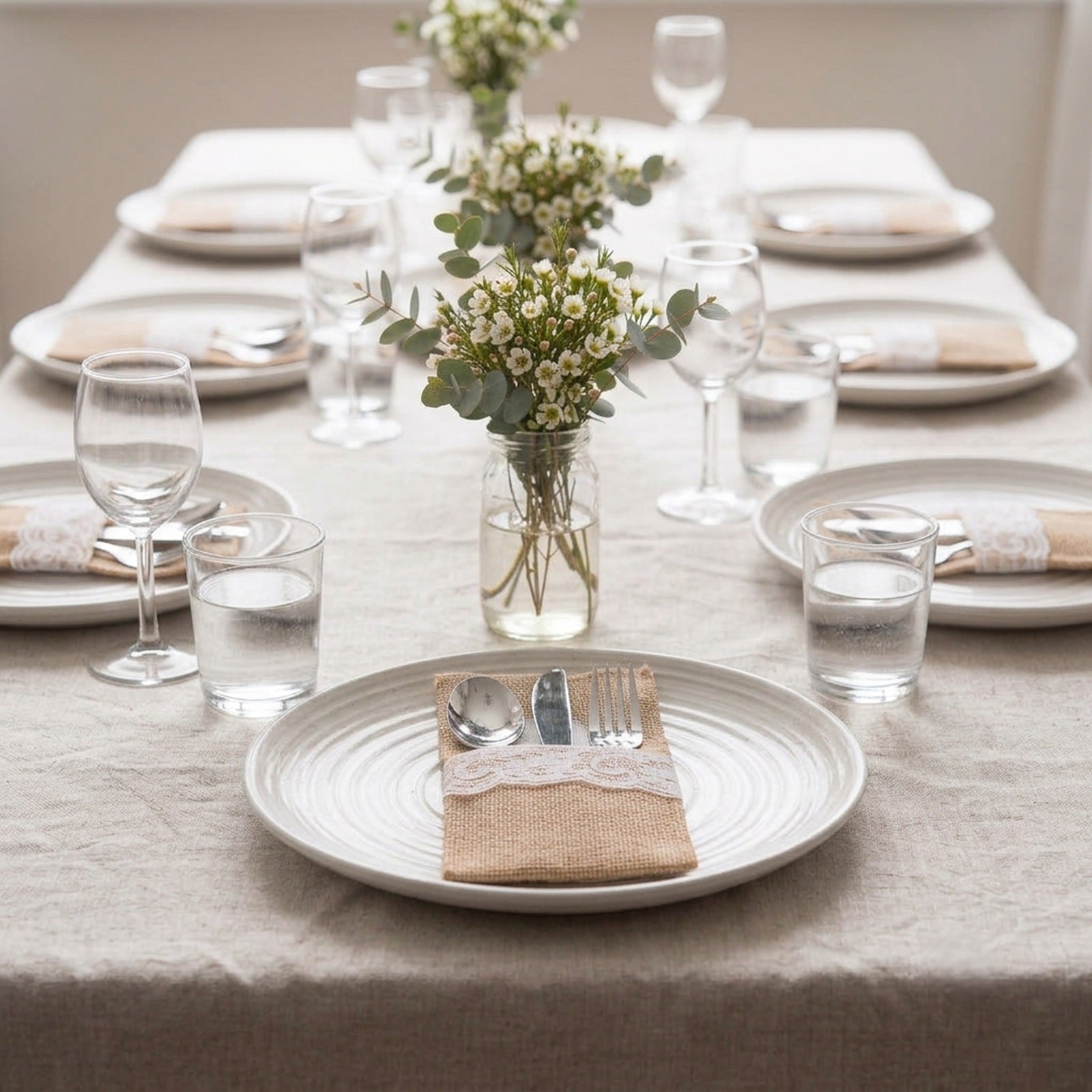 Wrapables Burlap with Lace Cutlery Holder for Rustic Weddings (Set of 10)