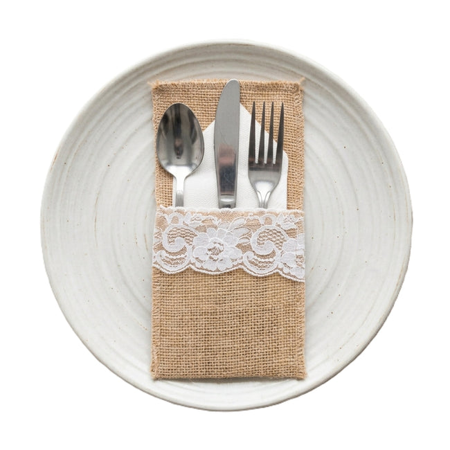 Wrapables Burlap with Lace Cutlery Holder for Rustic Weddings (Set of 10)