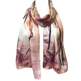 Wrapables Luxurious 100% Charmeuse Silk Long Scarf with Hand Rolled Edges, Cranes