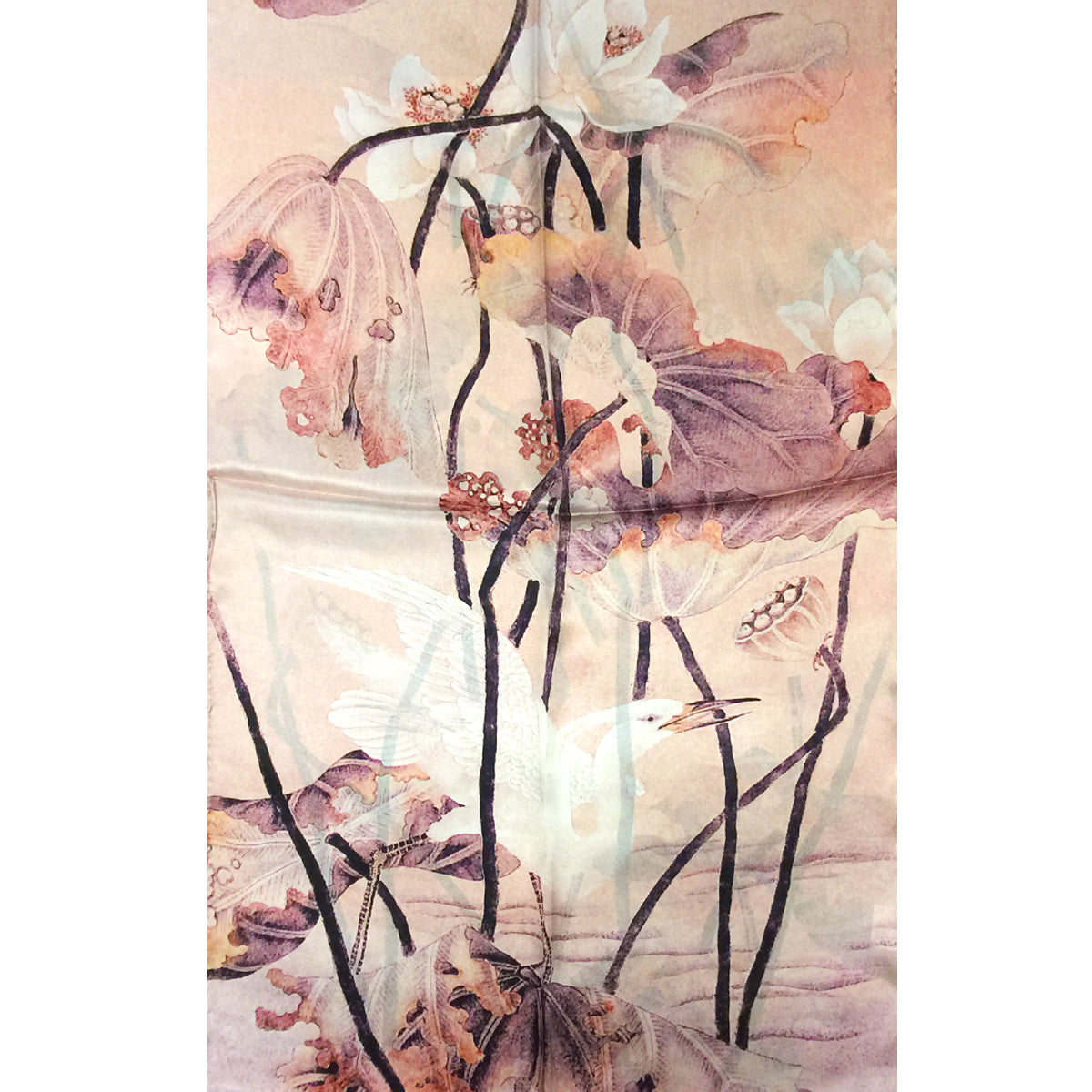 Wrapables Luxurious 100% Charmeuse Silk Long Scarf with Hand Rolled Edges, Cranes