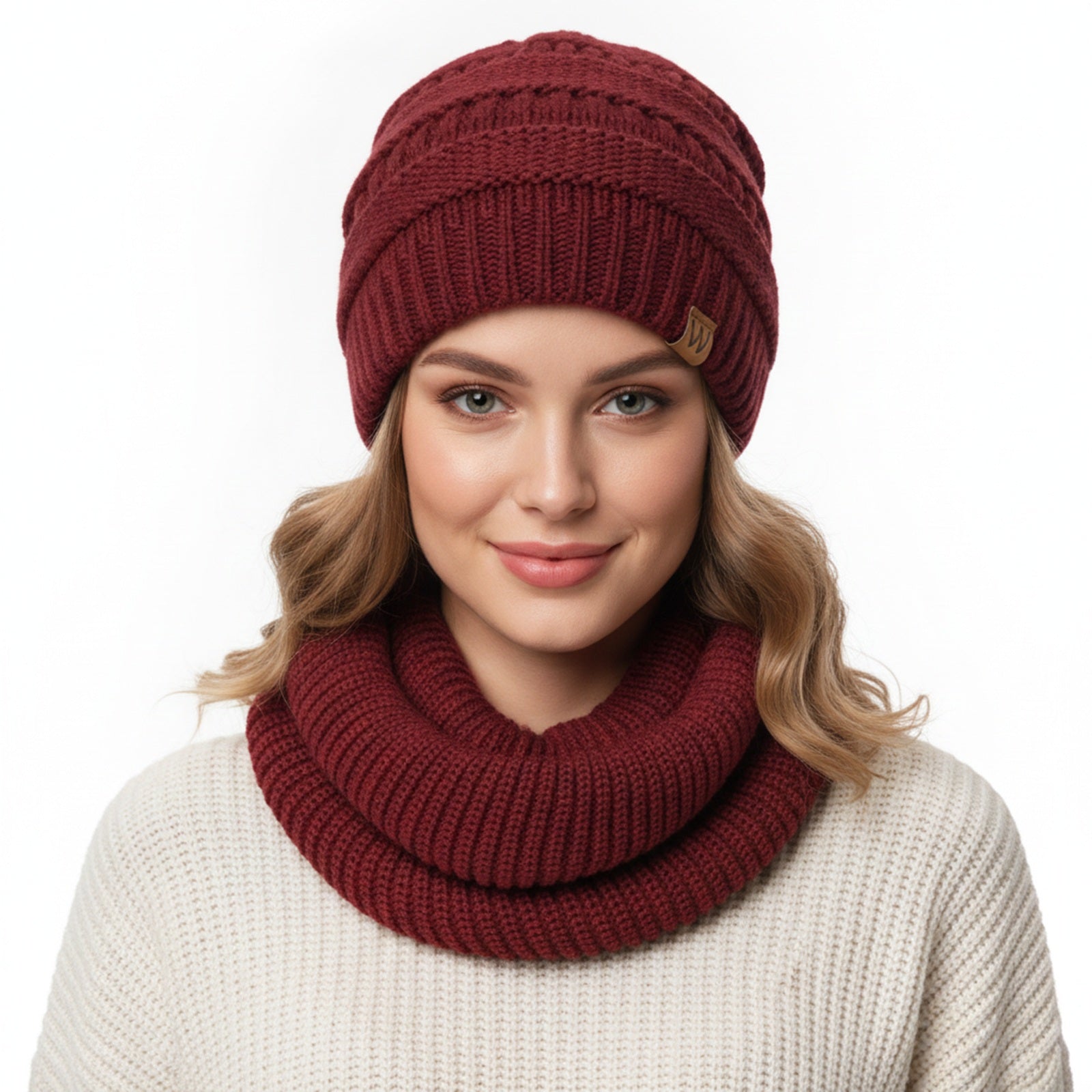 Wrapables Winter Warm Knitted Infinity Scarf and Beanie Hat Set