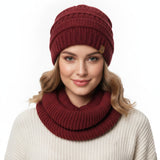 Wrapables Winter Warm Knitted Infinity Scarf and Beanie Hat Set, Burgundy