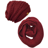 Wrapables Winter Warm Knitted Infinity Scarf and Beanie Hat Set, Burgundy
