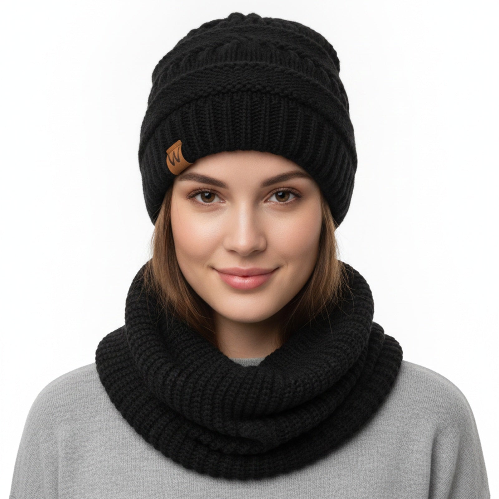 Wrapables Winter Warm Knitted Infinity Scarf and Beanie Hat Set