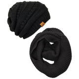 Wrapables Winter Warm Knitted Infinity Scarf and Beanie Hat Set, Black