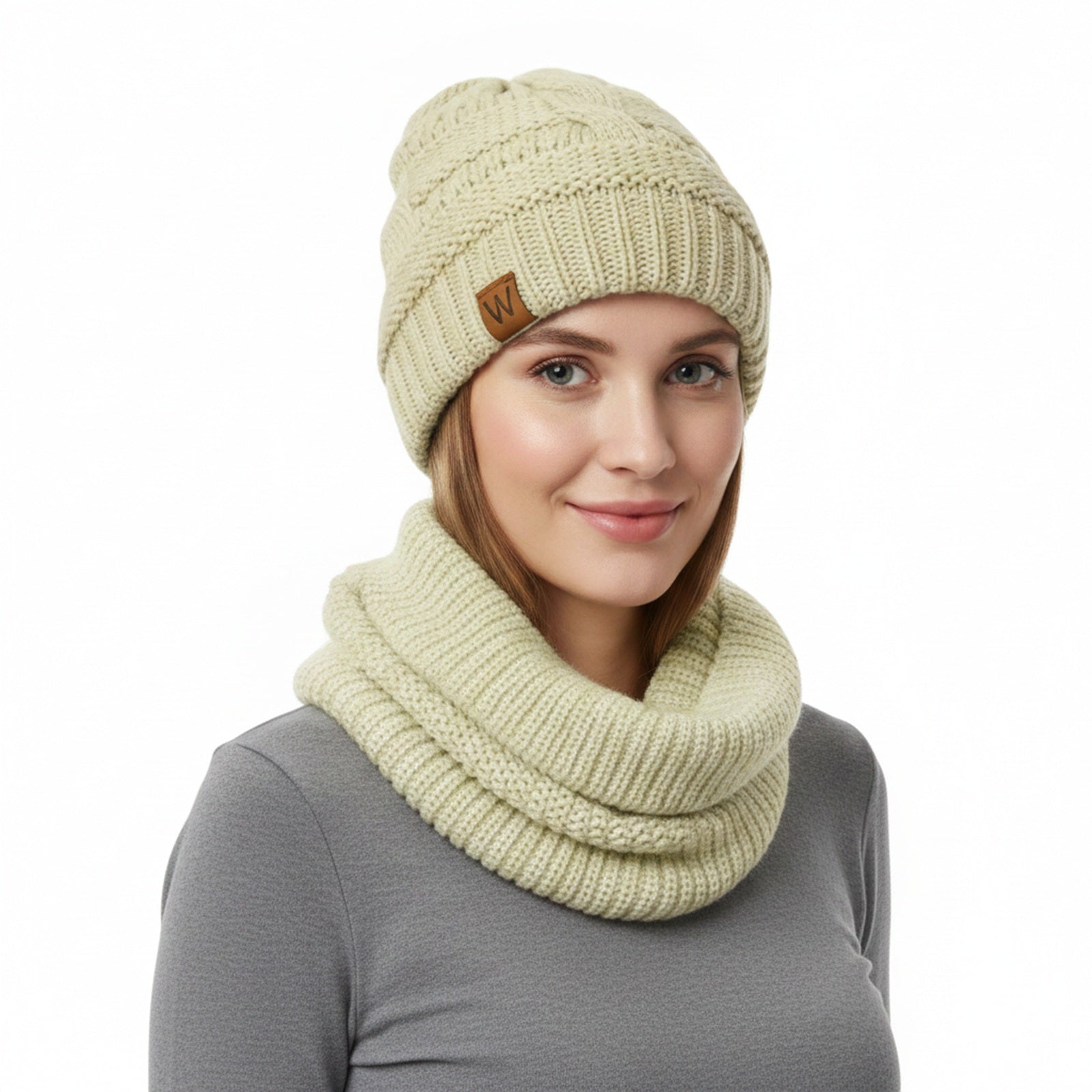 Wrapables Winter Warm Knitted Infinity Scarf and Beanie Hat Set
