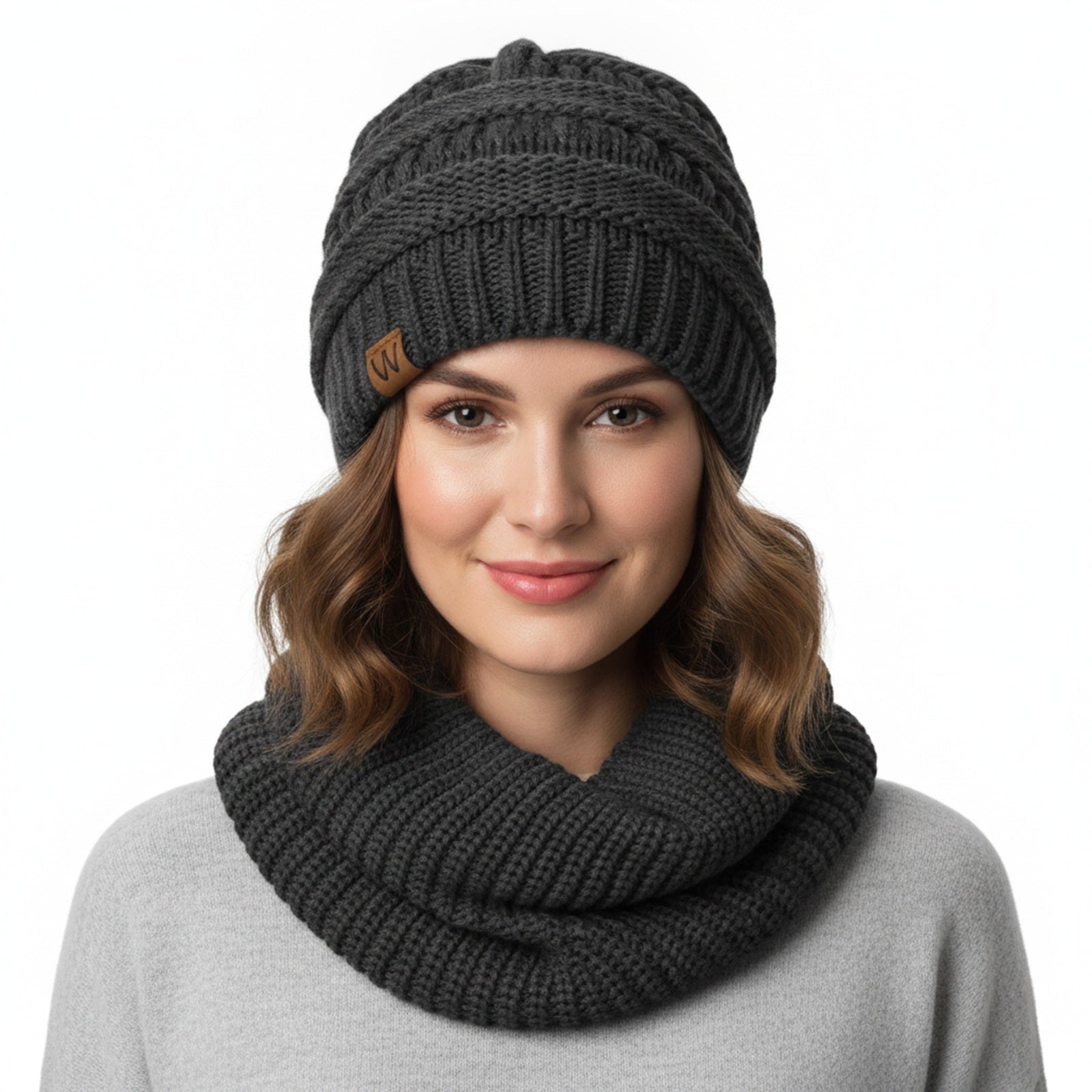Wrapables Winter Warm Knitted Infinity Scarf and Beanie Hat Set