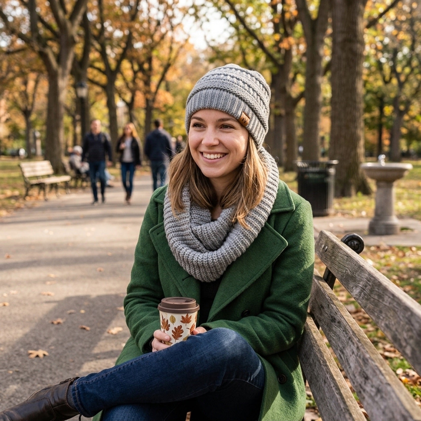 Wrapables Winter Warm Knitted Infinity Scarf and Beanie Hat Set, Light Gray