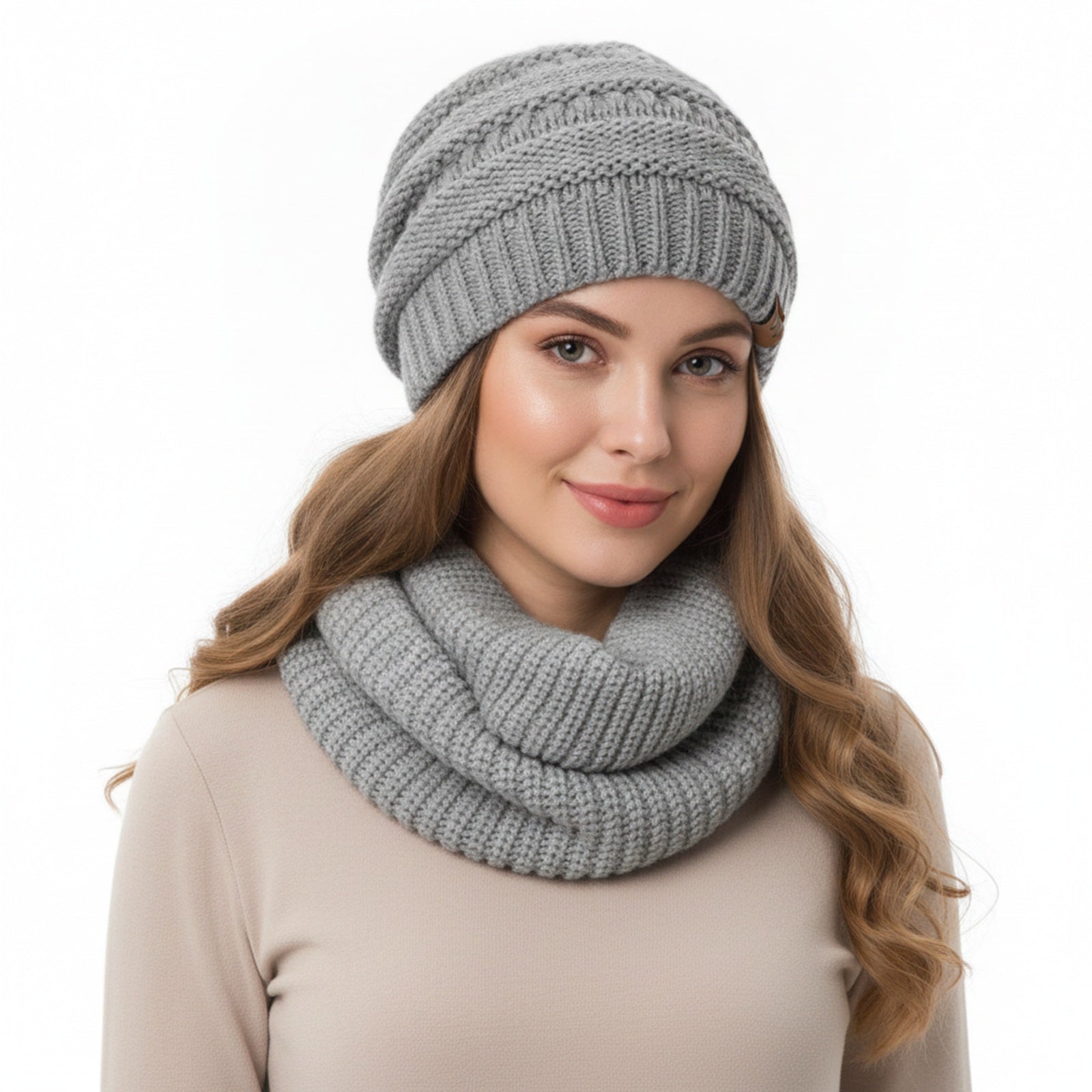 Wrapables Winter Warm Knitted Infinity Scarf and Beanie Hat Set