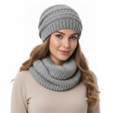 Wrapables Winter Warm Knitted Infinity Scarf and Beanie Hat Set, Light Gray