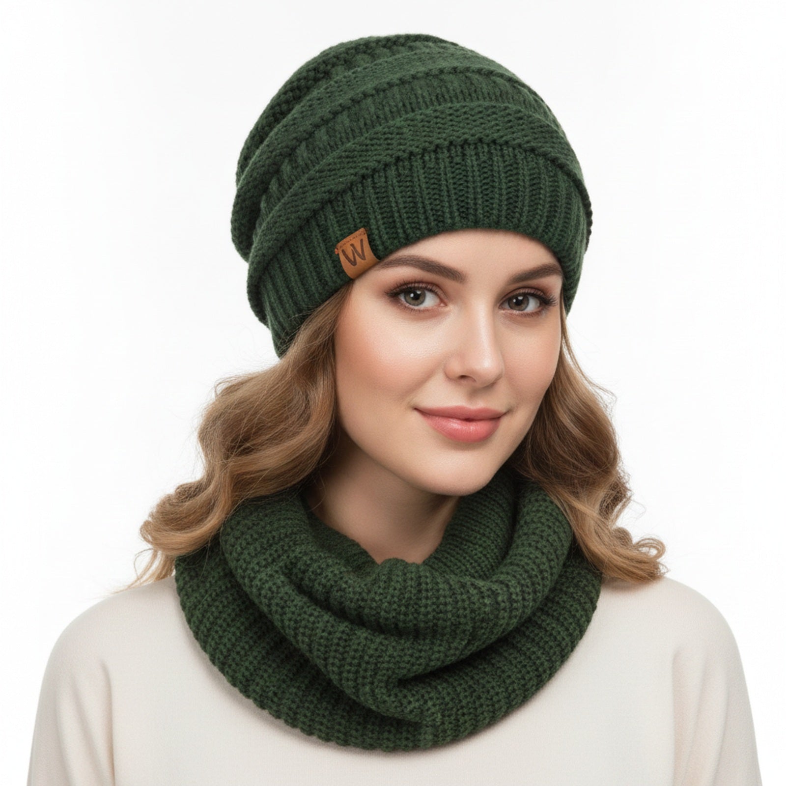 Wrapables Winter Warm Knitted Infinity Scarf and Beanie Hat Set