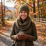 Wrapables Winter Warm Knitted Infinity Scarf and Beanie Hat Set, Brown Beaver