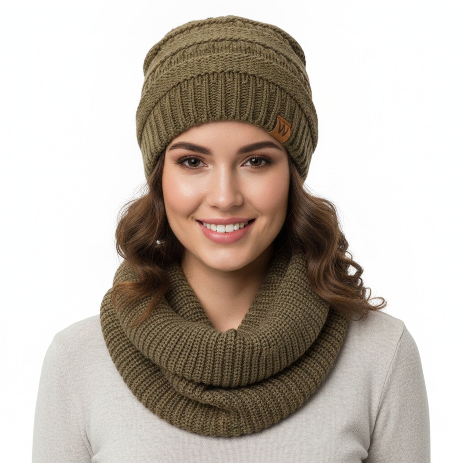 Wrapables Winter Warm Knitted Infinity Scarf and Beanie Hat Set
