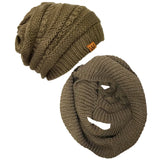 Wrapables Winter Warm Knitted Infinity Scarf and Beanie Hat Set, Brown Beaver