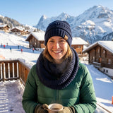 Wrapables Winter Warm Knitted Infinity Scarf and Beanie Hat Set, Navy