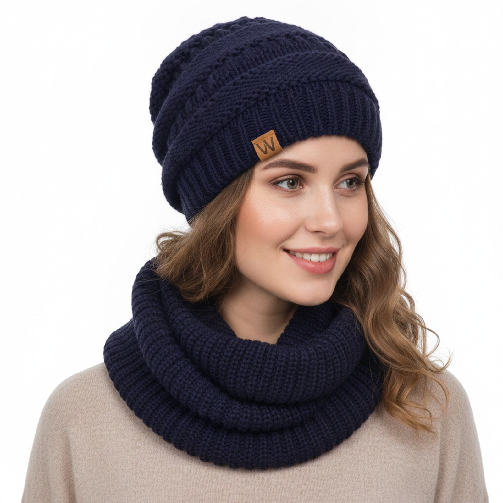 Wrapables Winter Warm Knitted Infinity Scarf and Beanie Hat Set