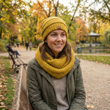 Wrapables Winter Warm Knitted Infinity Scarf and Beanie Hat Set, Yellow