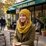 Wrapables Winter Warm Knitted Infinity Scarf and Beanie Hat Set, Yellow
