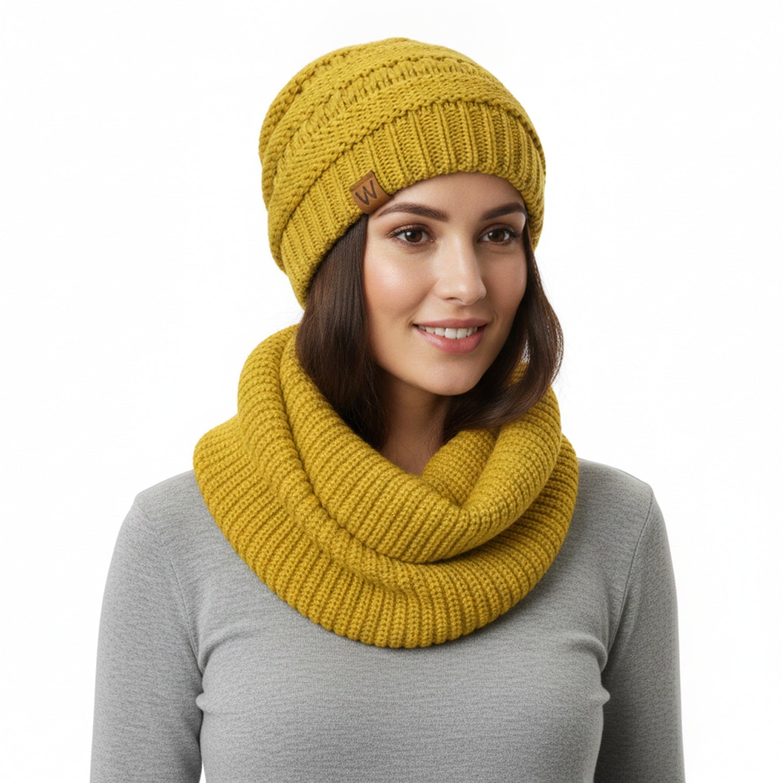 Wrapables Winter Warm Knitted Infinity Scarf and Beanie Hat Set