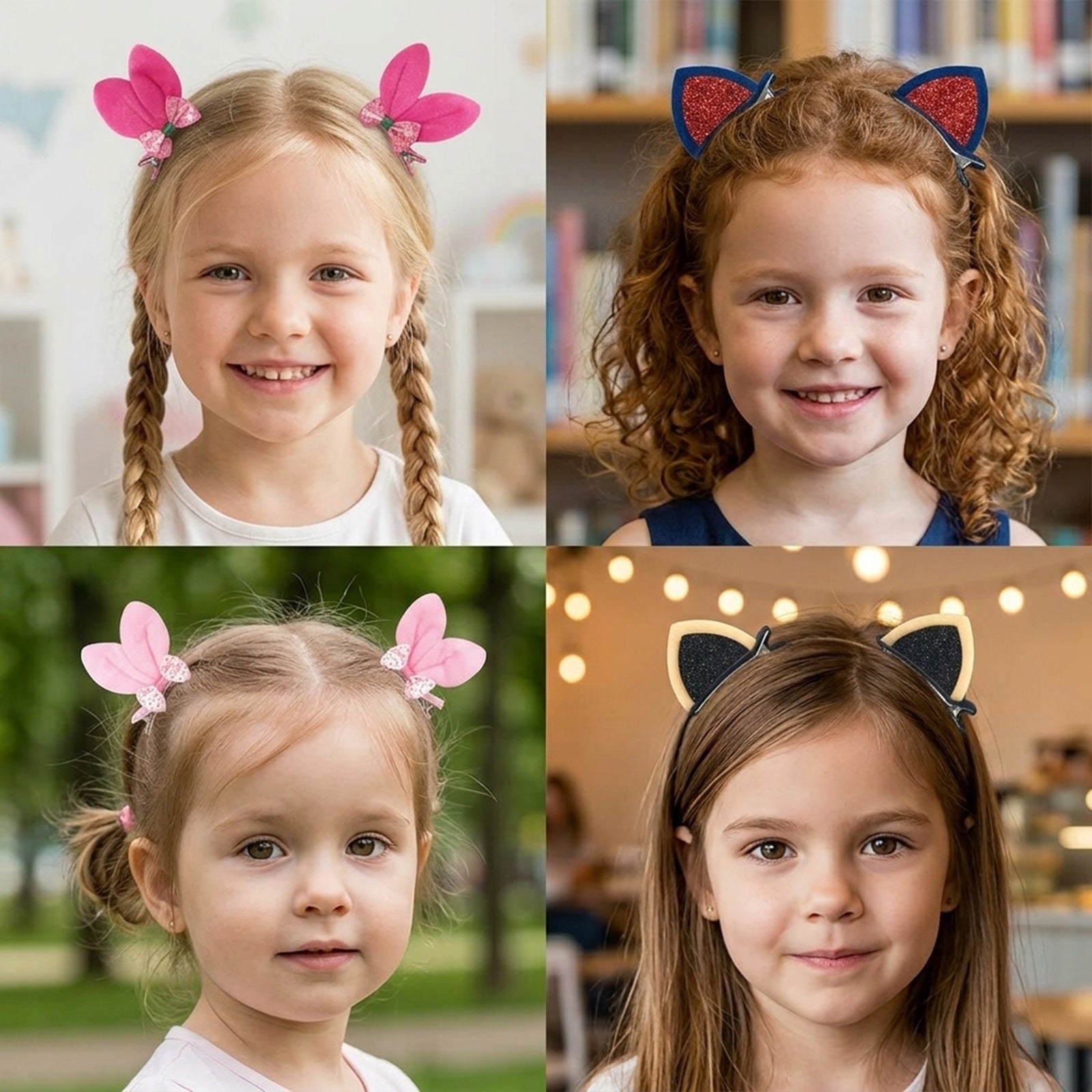Wrapables Rabbit and Cat Ears with Bow Alligator Hair Clips (Set of 12)