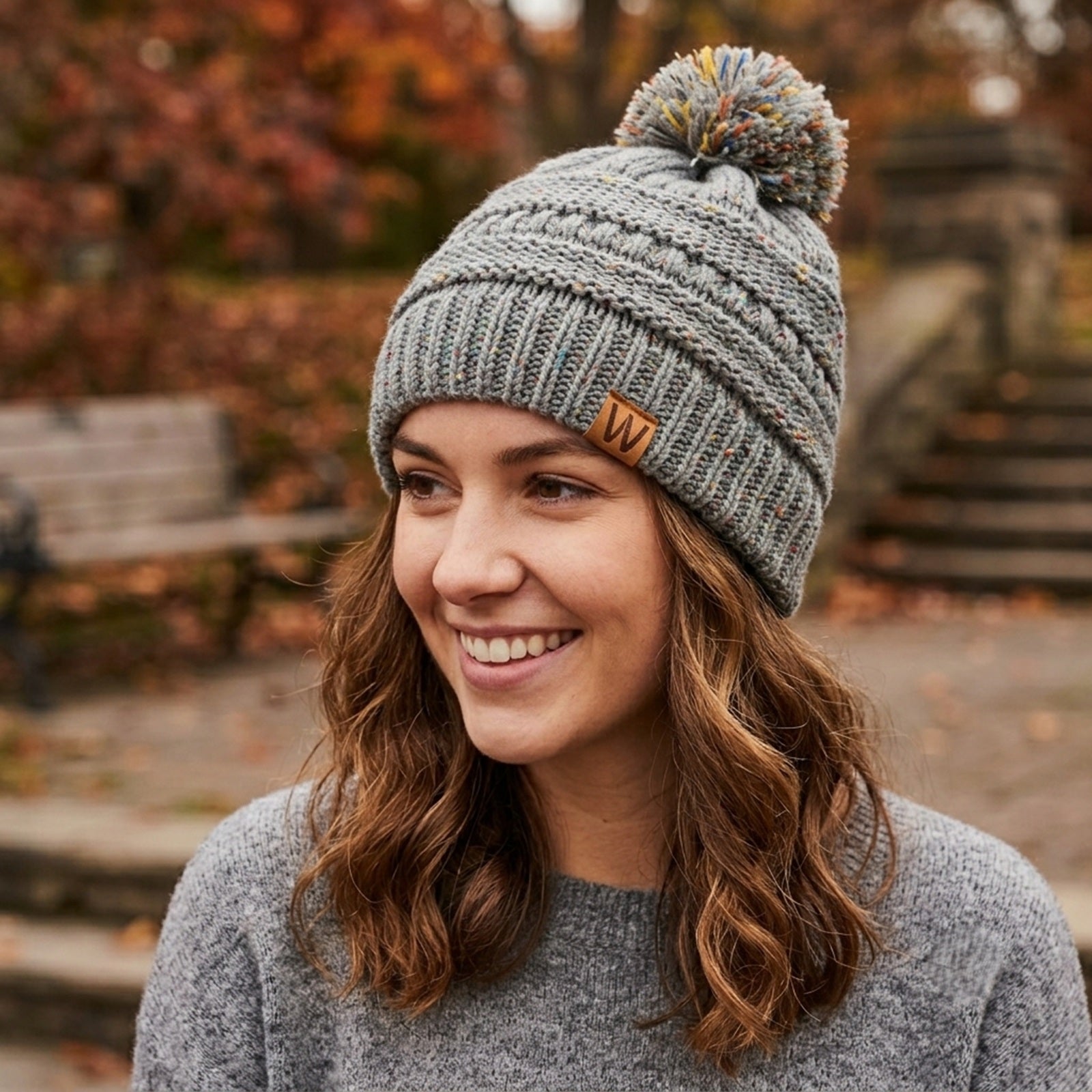 Wrapables Warm Knit Confetti Beanie with Pom Pom