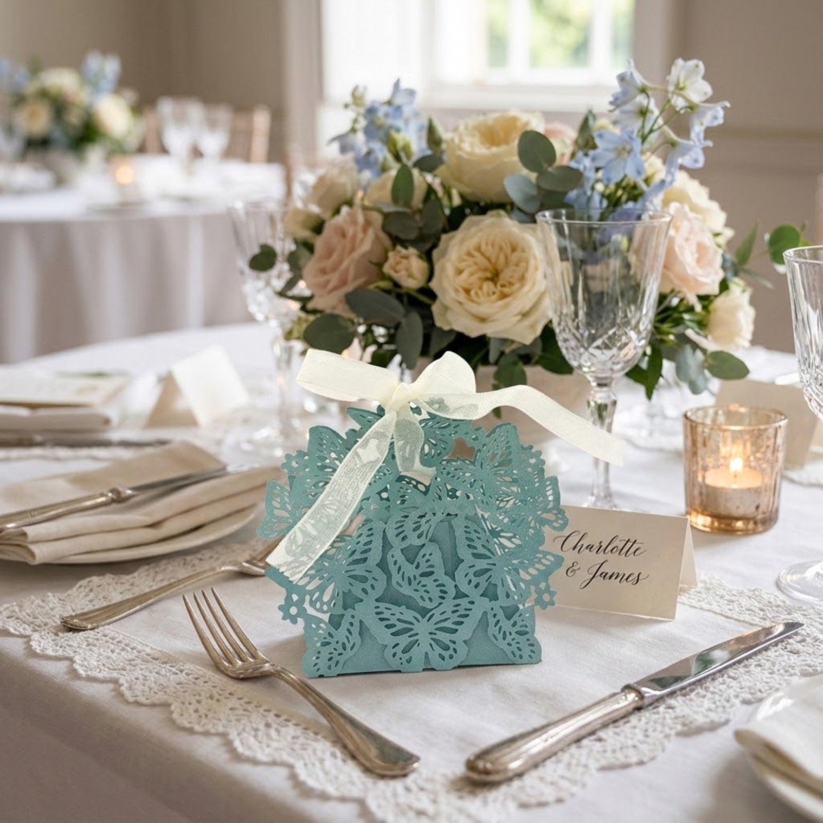 Wrapables Butterflies Wedding Party Favor Boxes Gift Boxes with Ribbon (Set of 50)