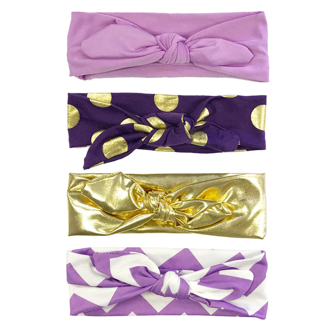 Wrapables Girls Boho Knotted Headband Headwrap (Set of 4), Purple Passion