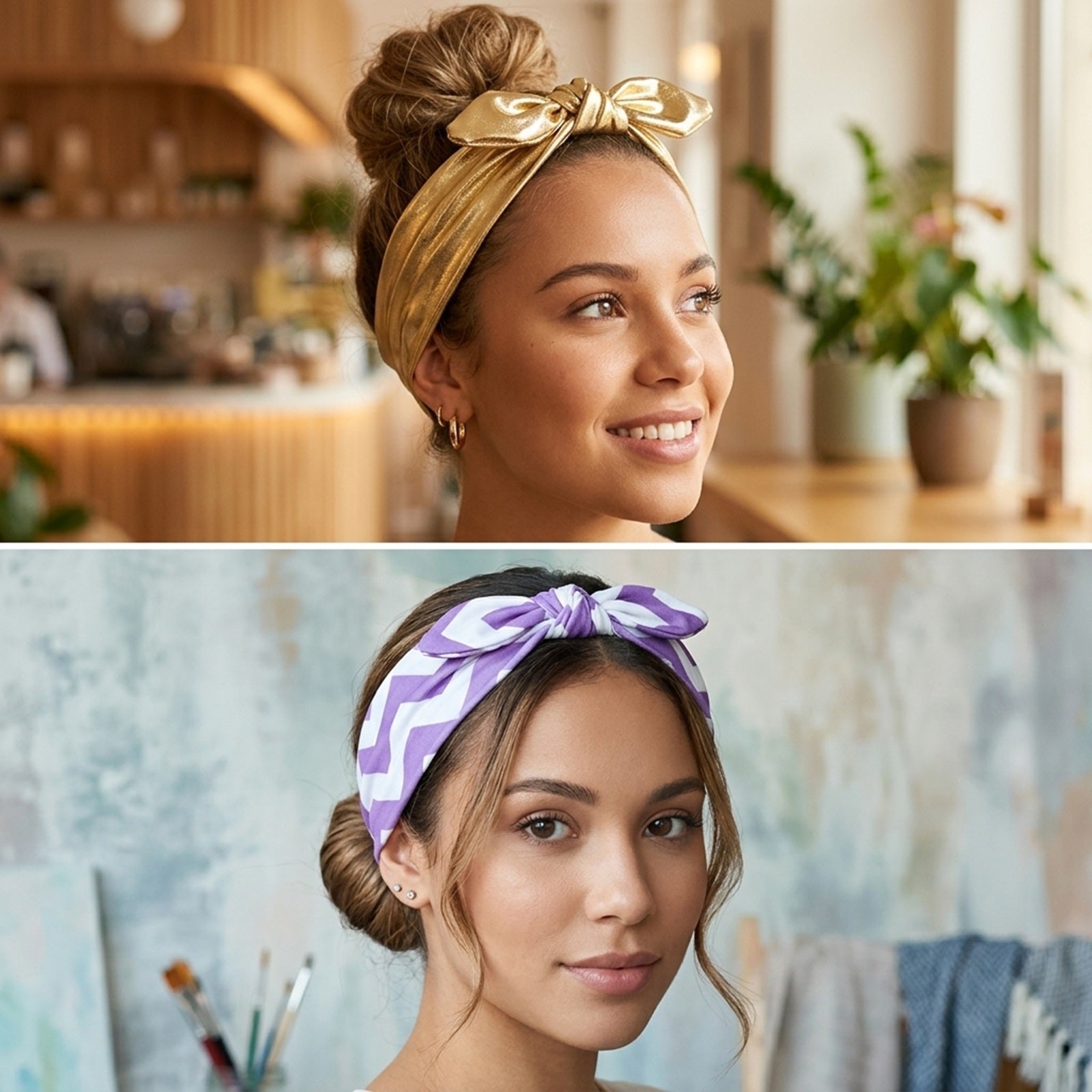 Wrapables Girls Boho Knotted Headband Headwrap (Set of 4), Purple Passion