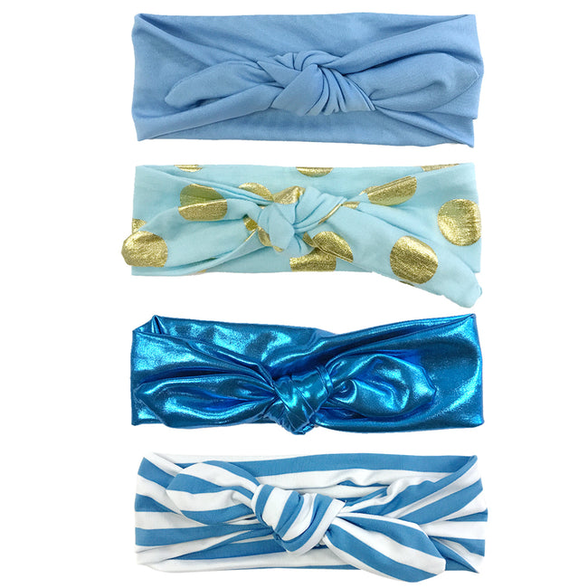 Wrapables Girls Boho Knotted Headband Headwrap (Set of 4), True Blue