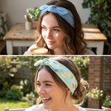 Wrapables Girls Boho Knotted Headband Headwrap (Set of 4), True Blue