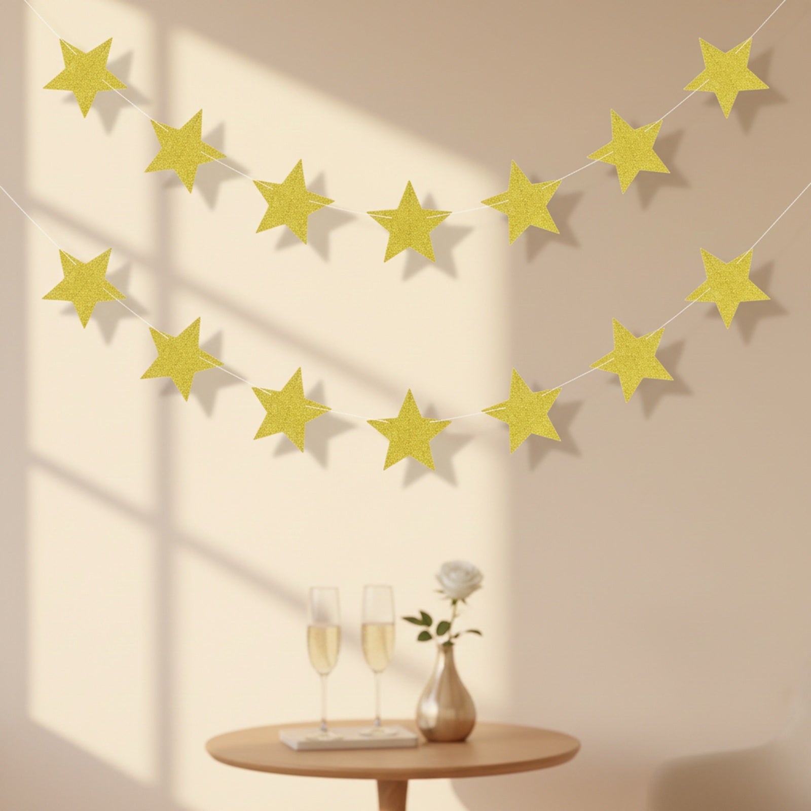 Wrapables 13ft Paper Star Garland Party Decorations (Set of 2), Gold Shimmer