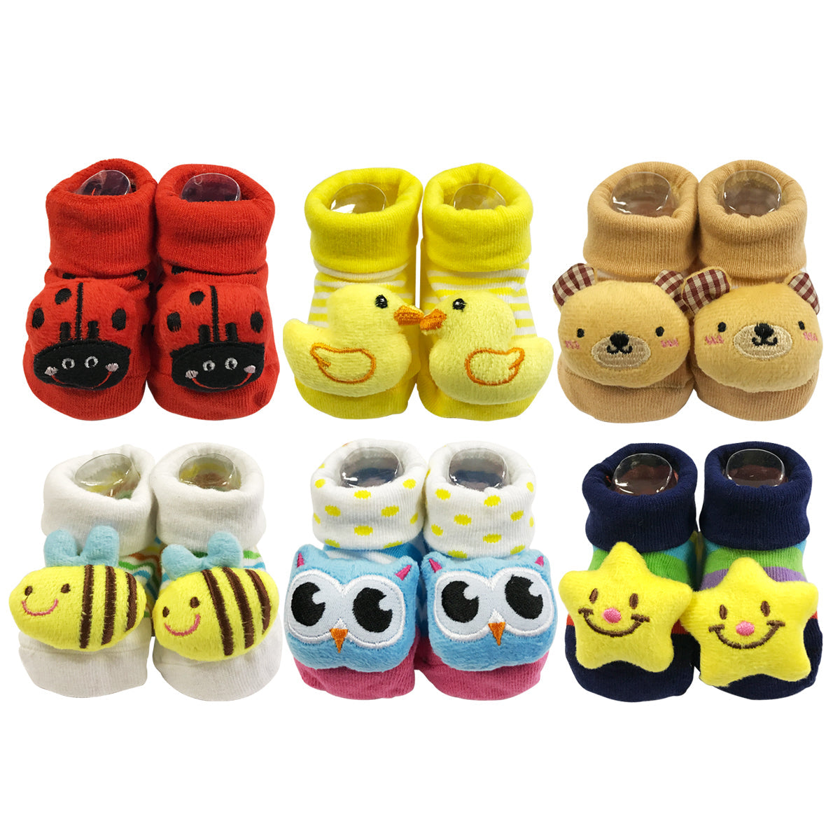 Wrapables Cute 3D Cartoon Anti-Skid Baby Booties Sock Slipper Shoes (Set of 6), 3D Cartoon