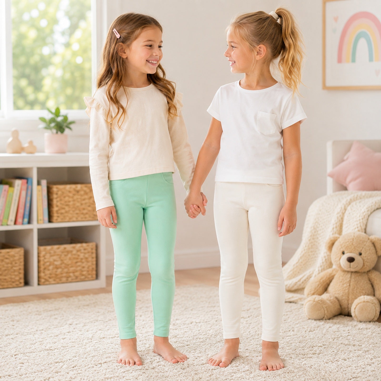 Wrapables Faux Jean Skinny Leggings for Girls (Set of 2)
