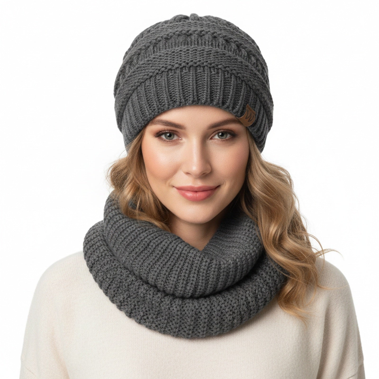 Wrapables Winter Warm Knitted Infinity Scarf and Beanie Hat Set
