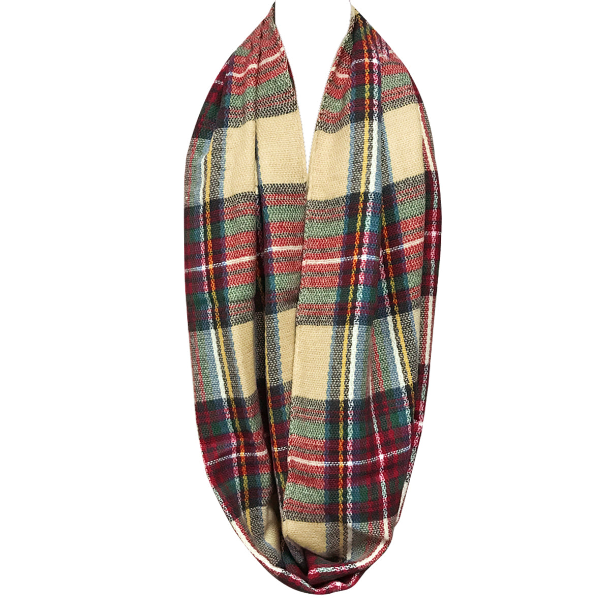 Wrapables Plaid Print Infinity Scarf, Red and Green