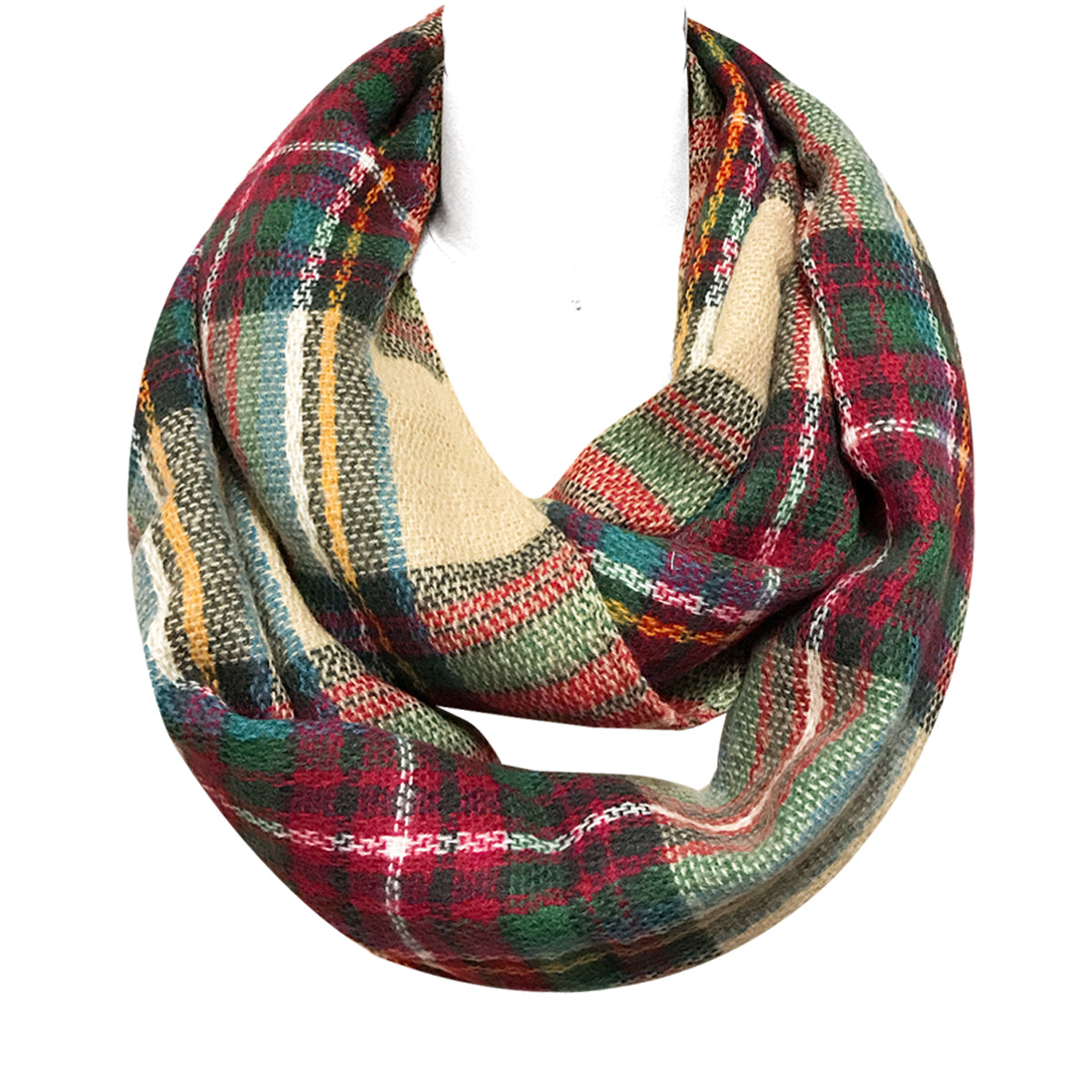 Wrapables Plaid Print Infinity Scarf and Beanie Hat Set, Red and Green Set