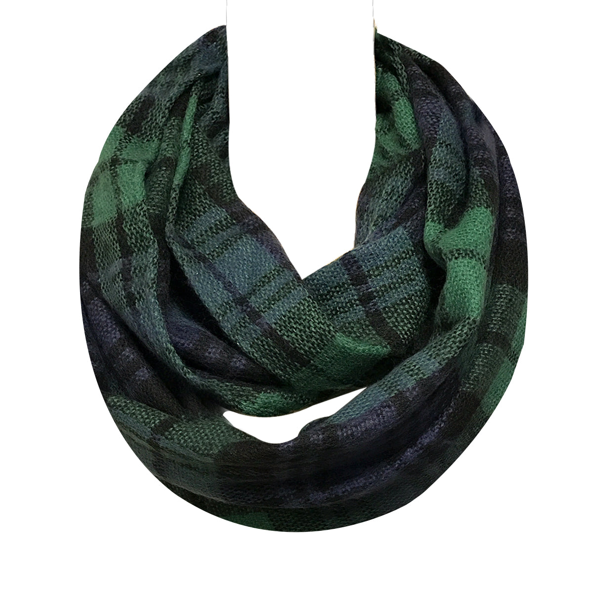 Wrapables Plaid Print Infinity Scarf and Beanie Hat Set, Blue and Green Set