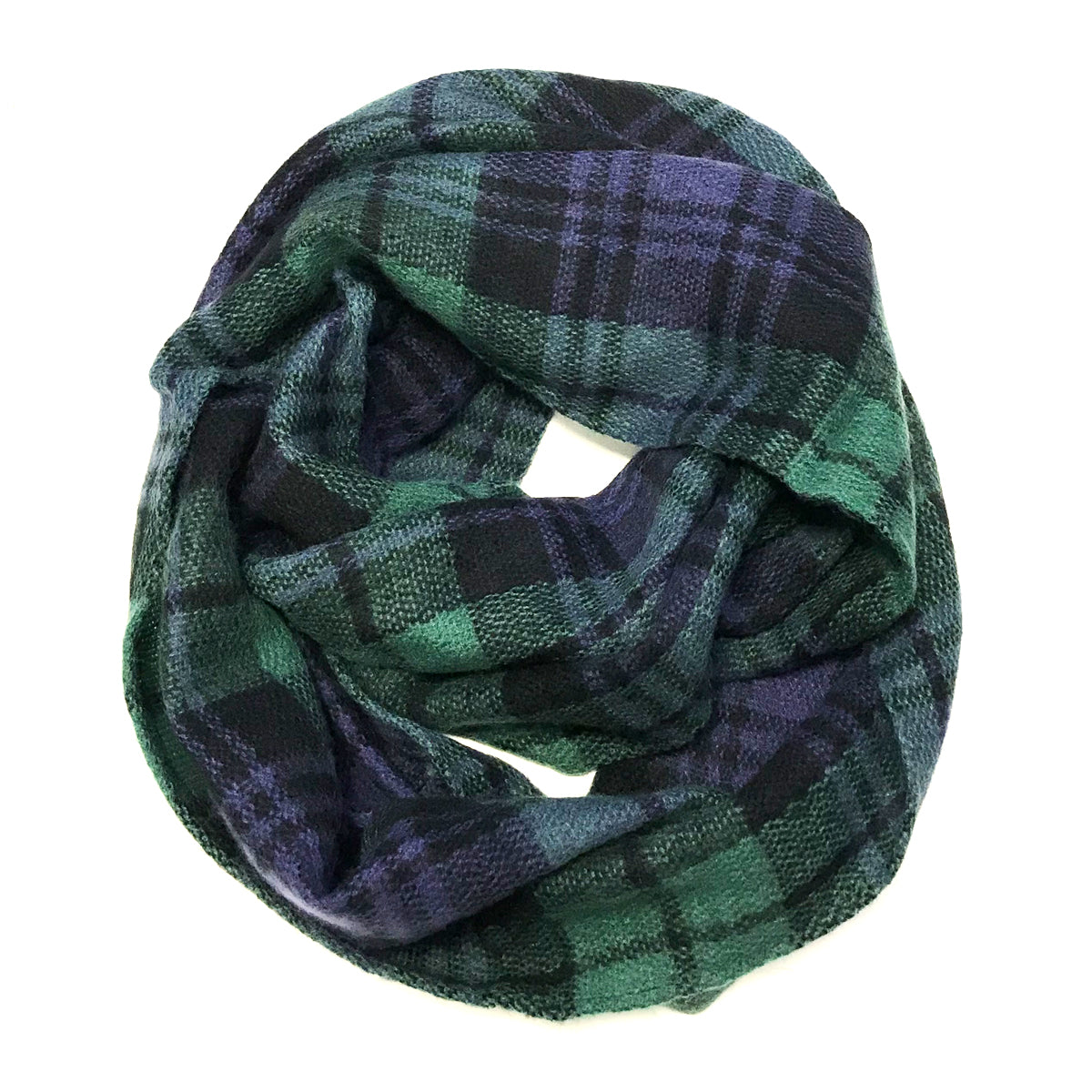 Wrapables Plaid Print Infinity Scarf and Beanie Hat Set, Blue and Green Set