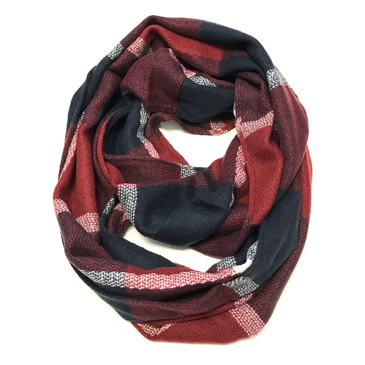 Wrapables Plaid Print Infinity Scarf, Navy and Wine