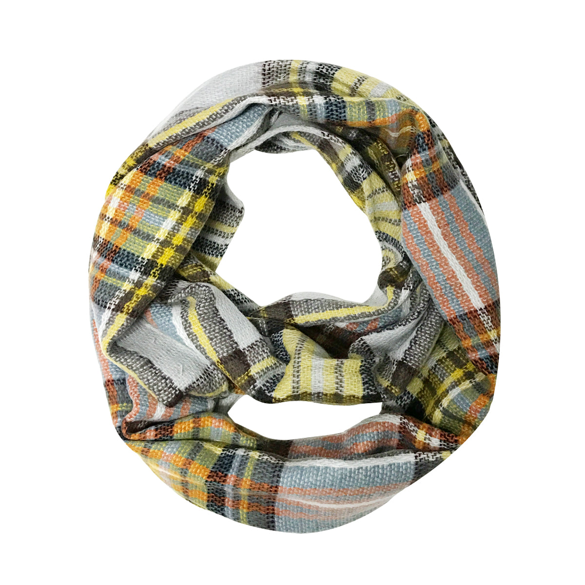 Wrapables Plaid Print Infinity Scarf and Beanie Hat Set, Tan/Orange and Gray Set