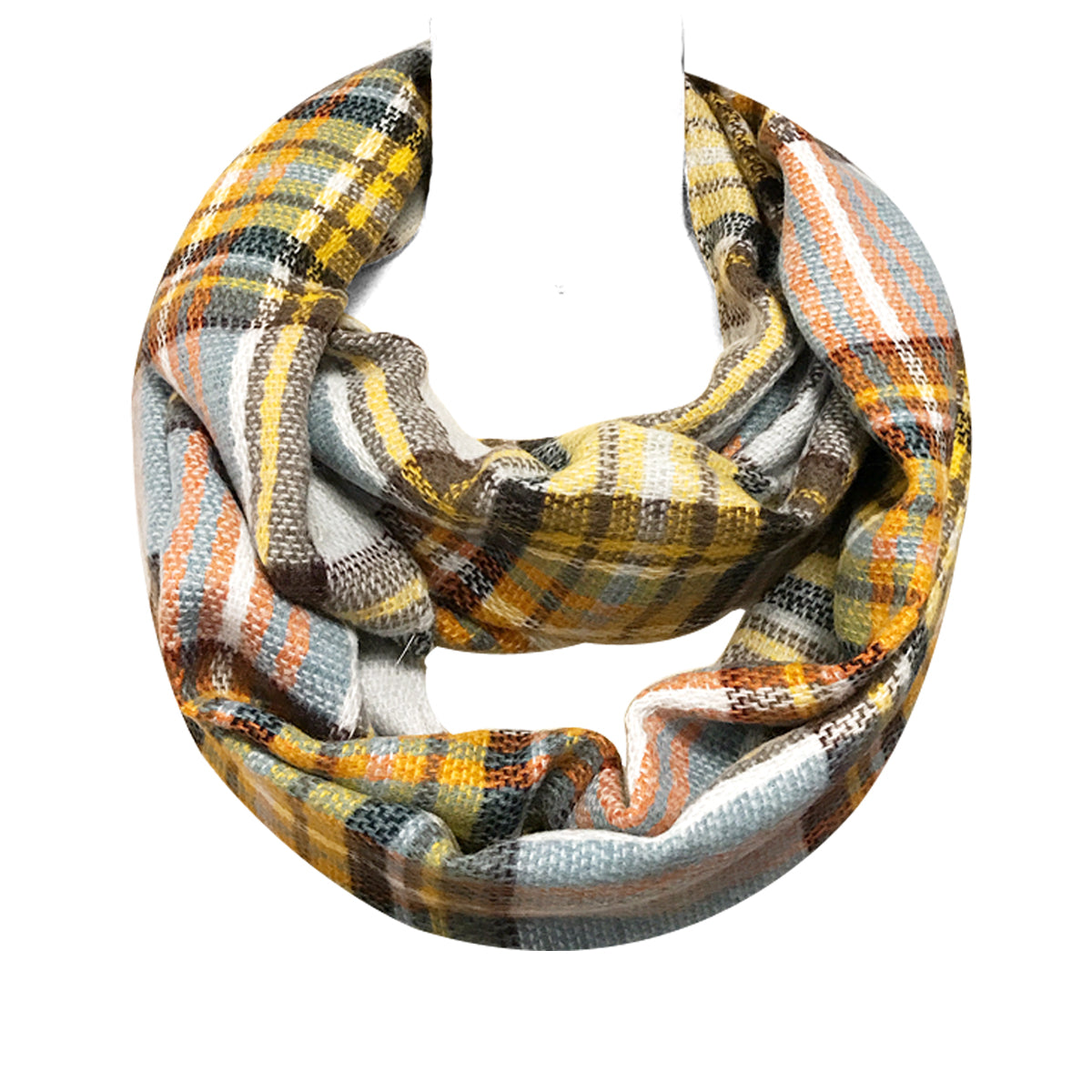 Wrapables Plaid Print Infinity Scarf and Beanie Hat Set, Tan/Orange and Gray Set