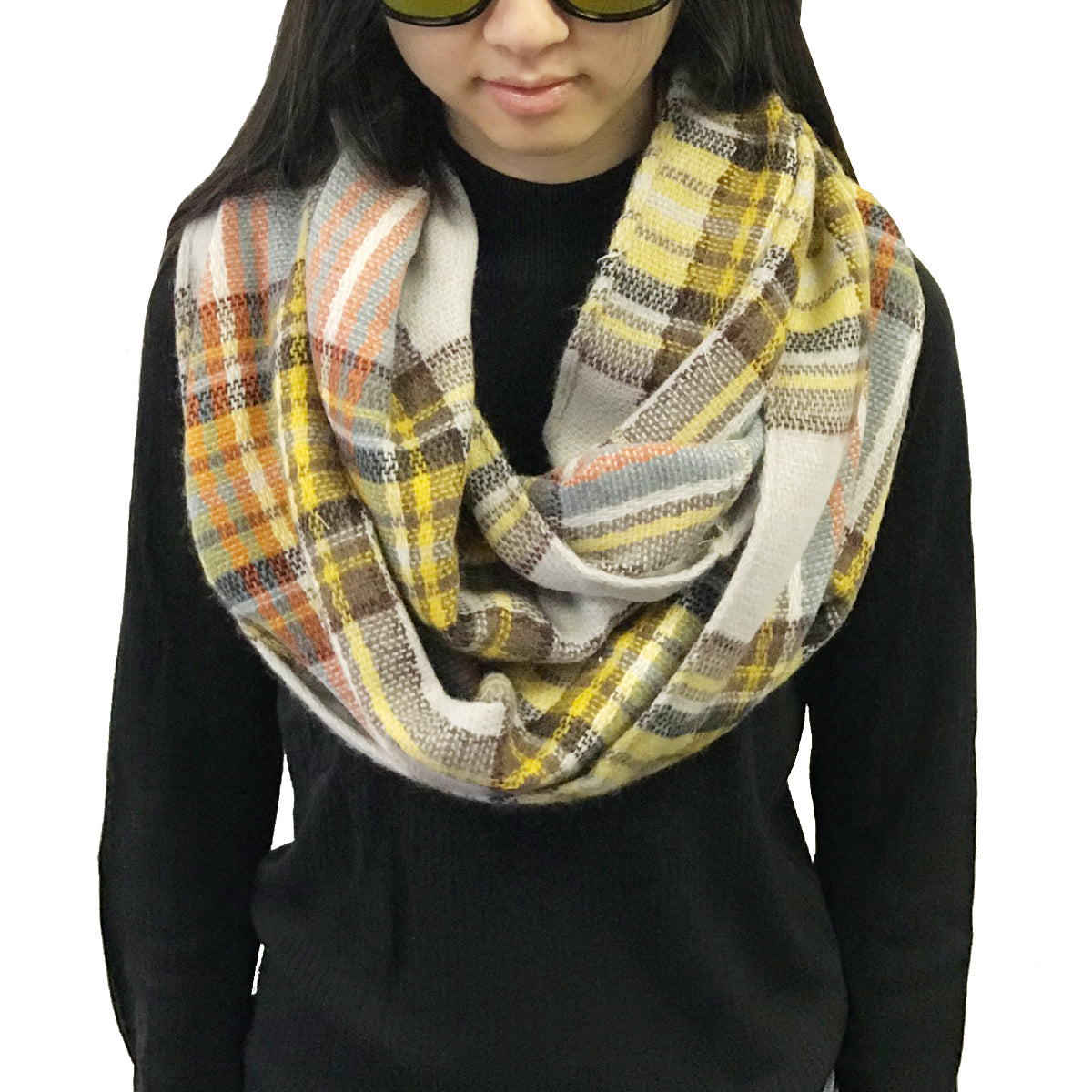 Wrapables Plaid Print Infinity Scarf, Tan and Orange