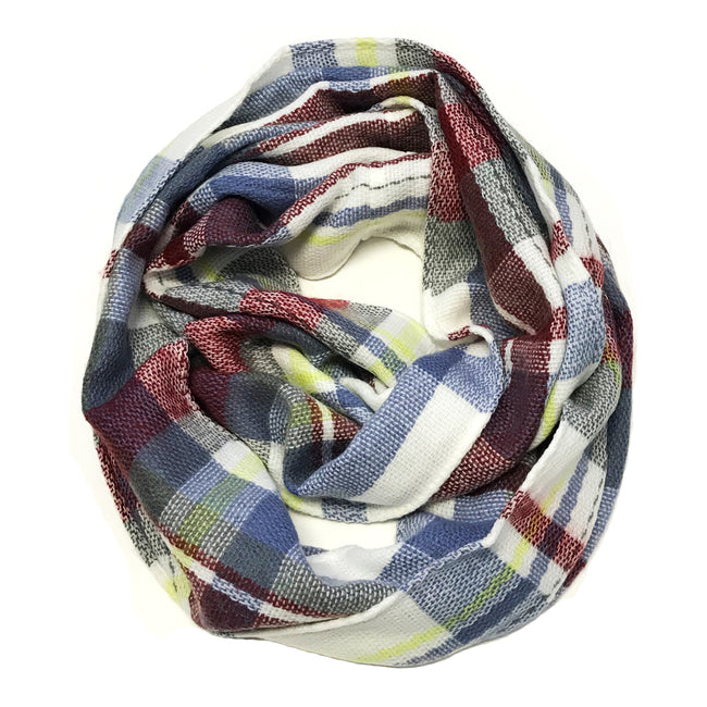 Wrapables Plaid Print Infinity Scarf and Beanie Hat Set, Gray/Wine and Charcoal Gray Set