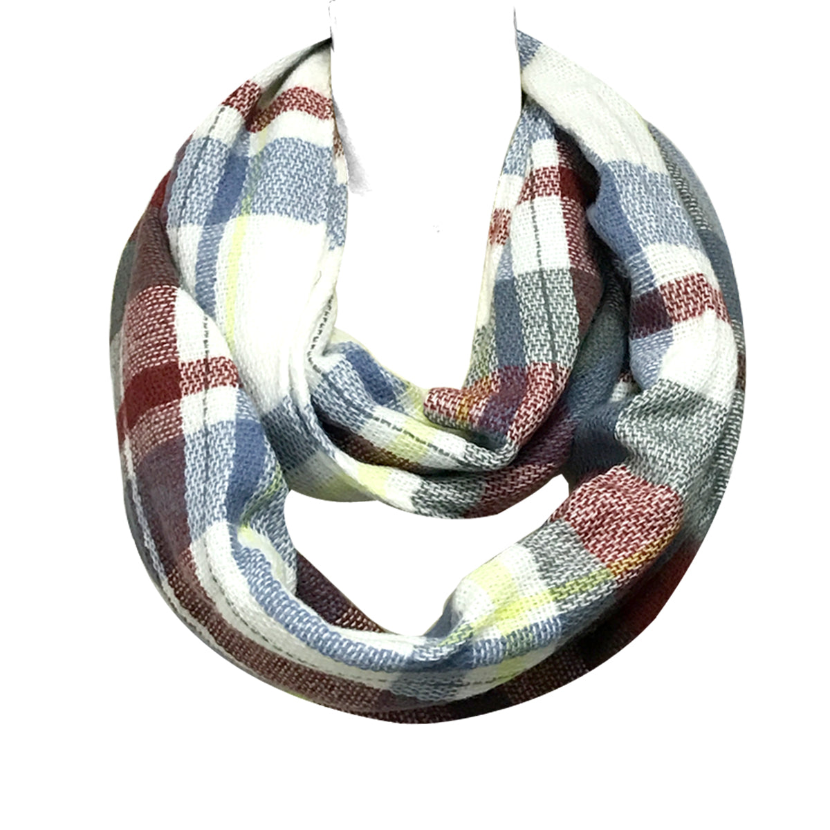 Wrapables Plaid Print Infinity Scarf and Beanie Hat Set, Gray/Wine and Charcoal Gray Set